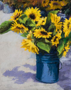 Sunflowers in a Blue Pail